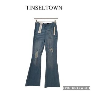 Tinseltown High Rise pull on raw hem flare jeans